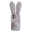 For iPhone 16 Plus Cute Plush Rabbit TPU Phone Case(Light Grey) - 1