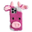 For iPhone 16 Pro Max Cute Plush Cow TPU Phone Case(Rose Red) - 1