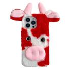 For iPhone 16 Pro Cute Plush Cow TPU Phone Case(Red) - 1