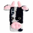 For iPhone 16 Plus Cute Plush Cow TPU Phone Case(Black) - 1