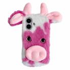 For iPhone 16 Plus Cute Plush Cow TPU Phone Case(Rose Red) - 1