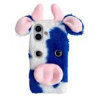 For iPhone 16 Plus Cute Plush Cow TPU Phone Case(Blue) - 1