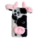 For iPhone 15 Pro Cute Plush Cow TPU Phone Case(Black) - 1