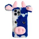 For iPhone 15 Pro Cute Plush Cow TPU Phone Case(Blue) - 1