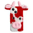 For iPhone 15 Plus Cute Plush Cow TPU Phone Case(Red) - 1