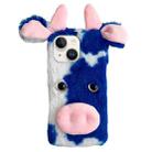 For iPhone 15 Plus Cute Plush Cow TPU Phone Case(Blue) - 1