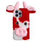 For iPhone 14 Pro Max Cute Plush Cow TPU Phone Case(Red) - 1