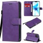 For iPhone 12 / 12 Pro Solid Color Horizontal Flip Protective Leather Case with Holder & Card Slots & Wallet & Photo Frame & Lanyard(Purple) - 1