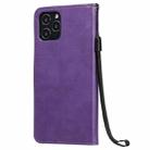 For iPhone 12 / 12 Pro Solid Color Horizontal Flip Protective Leather Case with Holder & Card Slots & Wallet & Photo Frame & Lanyard(Purple) - 2