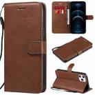 For iPhone 12 Pro Max Solid Color Horizontal Flip Protective Leather Case with Holder & Card Slots & Wallet & Photo Frame & Lanyard(Brown) - 1