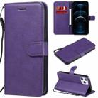 For iPhone 12 Pro Max Solid Color Horizontal Flip Protective Leather Case with Holder & Card Slots & Wallet & Photo Frame & Lanyard(Purple) - 1