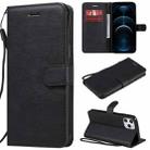 For iPhone 12 Pro Max Solid Color Horizontal Flip Protective Leather Case with Holder & Card Slots & Wallet & Photo Frame & Lanyard(Black) - 1