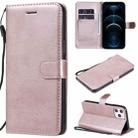 For iPhone 12 Pro Max Solid Color Horizontal Flip Protective Leather Case with Holder & Card Slots & Wallet & Photo Frame & Lanyard(Rose Gold) - 1
