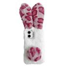 For iPhone 16 Plus Leopard Print Plush Rabbit TPU Phone Case(Red) - 1