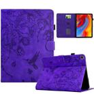 For iPad 10.2 2021 / 10.5 2019 Flowers and Bird Embossed Smart Leather Tablet Case(Purple) - 1