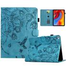 For iPad 9.7 2018 / 2017 Flowers and Bird Embossed Smart Leather Tablet Case(Light Blue) - 1