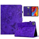 For iPad Air 11 2024 / iPad Pro 11 Flowers and Bird Embossed Smart Leather Tablet Case(Purple) - 1