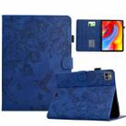 For iPad Air 11 2025 / 2024 / iPad Pro 11 Flowers and Bird Embossed Smart Leather Tablet Case(Dark Blue) - 1