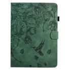 For iPad Air 11 2024 / iPad Pro 11 Flowers and Bird Embossed Smart Leather Tablet Case(Green) - 2