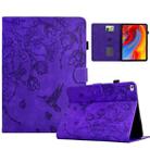 For iPad mini 5 / 4 / 3 / 2 / 1 Flowers and Bird Embossed Smart Leather Tablet Case(Purple) - 1