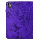 For iPad Pro 11 2024 Flowers and Bird Embossed Smart Leather Tablet Case(Purple) - 3