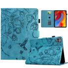 For iPad Pro 11 2024 Flowers and Bird Embossed Smart Leather Tablet Case(Light Blue) - 1