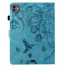 For iPad Pro 11 2024 Flowers and Bird Embossed Smart Leather Tablet Case(Light Blue) - 3