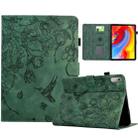 For Lenovo Tab M9 Flowers and Bird Embossed Smart Leather Tablet Case(Green) - 1