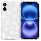 For iPhone 16 Plus Christmas Painted Pattern TPU Transparent Phone Case(Snowflakes) - 1