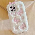 For iPhone 15 Pro Max Plush Embroidery Full Coverage Phone Case(White + Pink Bow) - 1