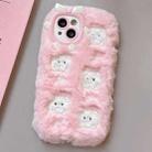 For iPhone 14 Plus Plush Embroidery Full Coverage Phone Case(Pink + White Pig) - 1