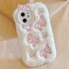 For iPhone 11 Plush Embroidery Full Coverage Phone Case(White + Pink Bow) - 1