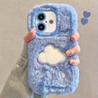 For iPhone 16 Plus Plush Embroidery Full Coverage Phone Case(Blue + White Cloud) - 1