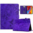 For Samsung Galaxy Tab A9+ Flowers and Bird Embossed Smart Leather Tablet Case(Purple) - 1