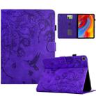 For Samsung Galaxy Tab S6 Lite P610 Flowers and Bird Embossed Smart Leather Tablet Case(Purple) - 1