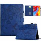 For Samsung Galaxy Tab S6 Lite P610 Flowers and Bird Embossed Smart Leather Tablet Case(Dark Blue) - 1