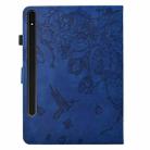 For Samsung Galaxy Tab S7 / S8 Flowers and Bird Embossed Smart Leather Tablet Case(Dark Blue) - 3