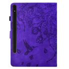For Samsung Galaxy Tab S9 Flowers and Bird Embossed Smart Leather Tablet Case(Purple) - 3