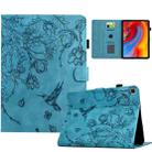 For Samsung Galaxy Tab A7 10.4 T500 Flowers and Bird Embossed Smart Leather Tablet Case(Light Blue) - 1