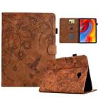 For Samsung Galaxy Tab A 10.1 T580 Flowers and Bird Embossed Smart Leather Tablet Case(Brown) - 1