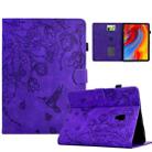 For Samsung Galaxy Tab A 10.5 T590 Flowers and Bird Embossed Smart Leather Tablet Case(Purple) - 1