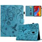 For Samsung Galaxy Tab A 10.5 T590 Flowers and Bird Embossed Smart Leather Tablet Case(Light Blue) - 1
