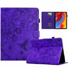 For Samsung Galaxy Tab A9 Flowers and Bird Embossed Leather Tablet Case(Purple) - 1