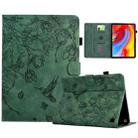 For Amazon Fire HD 8 2022/2020 Flowers and Bird Embossed Smart Leather Tablet Case(Green) - 1