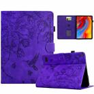 For Amazon Fire 7 2019/2017/2015 Flowers and Bird Embossed Smart Leather Tablet Case(Purple) - 1