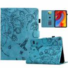 For Amazon Fire 7 2019/2017/2015 Flowers and Bird Embossed Smart Leather Tablet Case(Light Blue) - 1