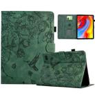 For Amazon Fire 7 2019/2017/2015 Flowers and Bird Embossed Smart Leather Tablet Case(Green) - 1