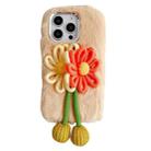 For iPhone 16 Pro Max Knitted Flower Plush TPU Phone Case(Beige) - 1