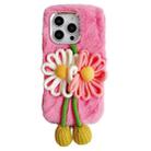 For iPhone 16 Pro Max Knitted Flower Plush TPU Phone Case(Pink) - 1