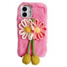 For iPhone 16 Plus Knitted Flower Plush TPU Phone Case(Pink) - 1